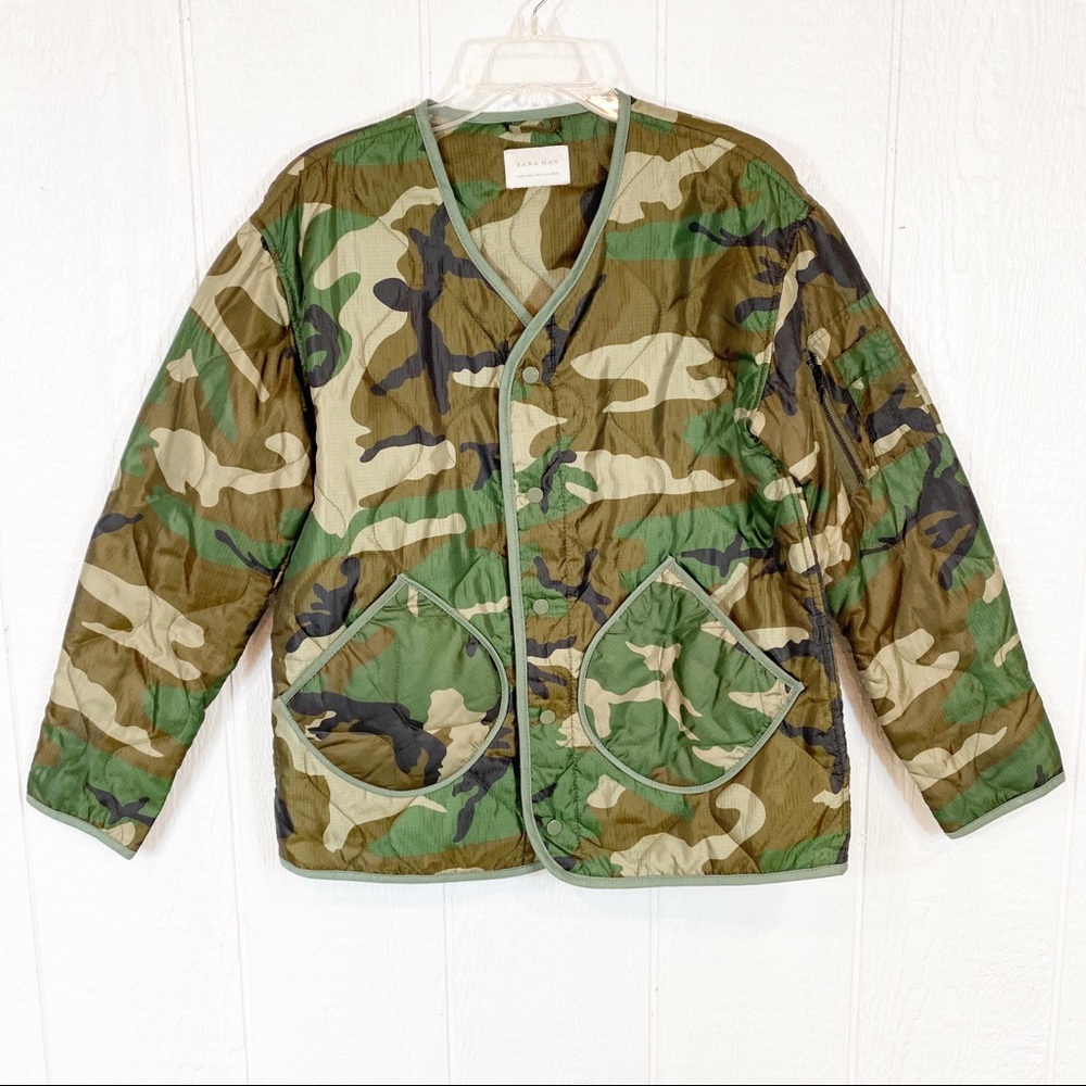 Zara Camouflage Military Field Quilted Jacket - Green/Brown/Black